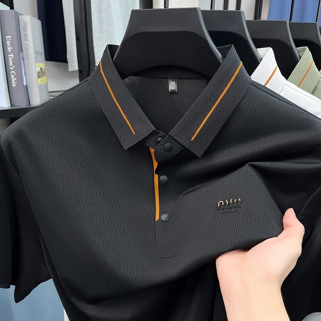 Luxe marque glace soie manches courtes polo shirt homme été mode lettre en Gaufrage confort respirant loisir haut de gamme T-shirt 1