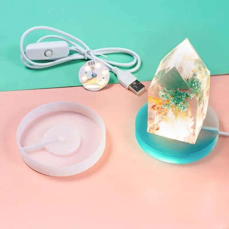 R3MC 실리콘 몰드 수지 공예 용 LED 조명 세트 DIY LED 조명 디스플레이 기본 라운드 스퀘어 조명 스탠드 크리스탈 아트
