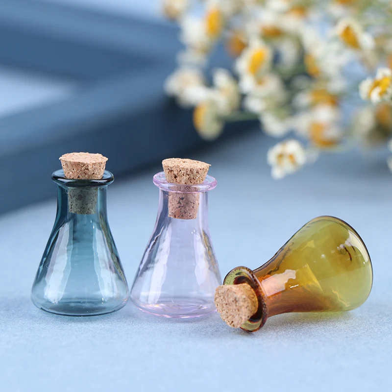 Set of 2 Mini Colorful Glass Wishing Bottles - Tiny Storage Jars