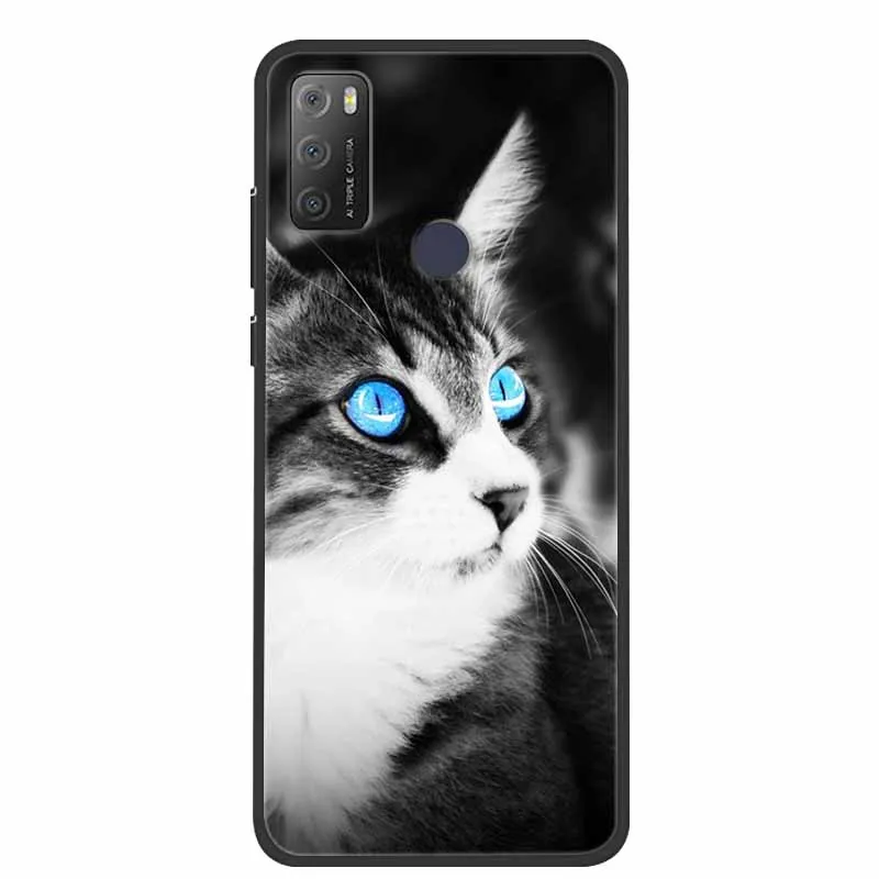 Charming Cat & Floral Design Silicone Phone Case, Black 6.52''