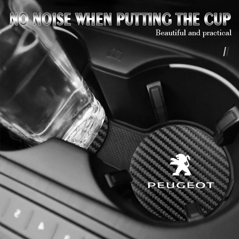 Carbon Fiber Car Water Slot Non-Slip Cup Mat For Peugeot 206 308 208 407 301 107 406 207 408 607 2008 108 3008 205 807 508 2Pcs