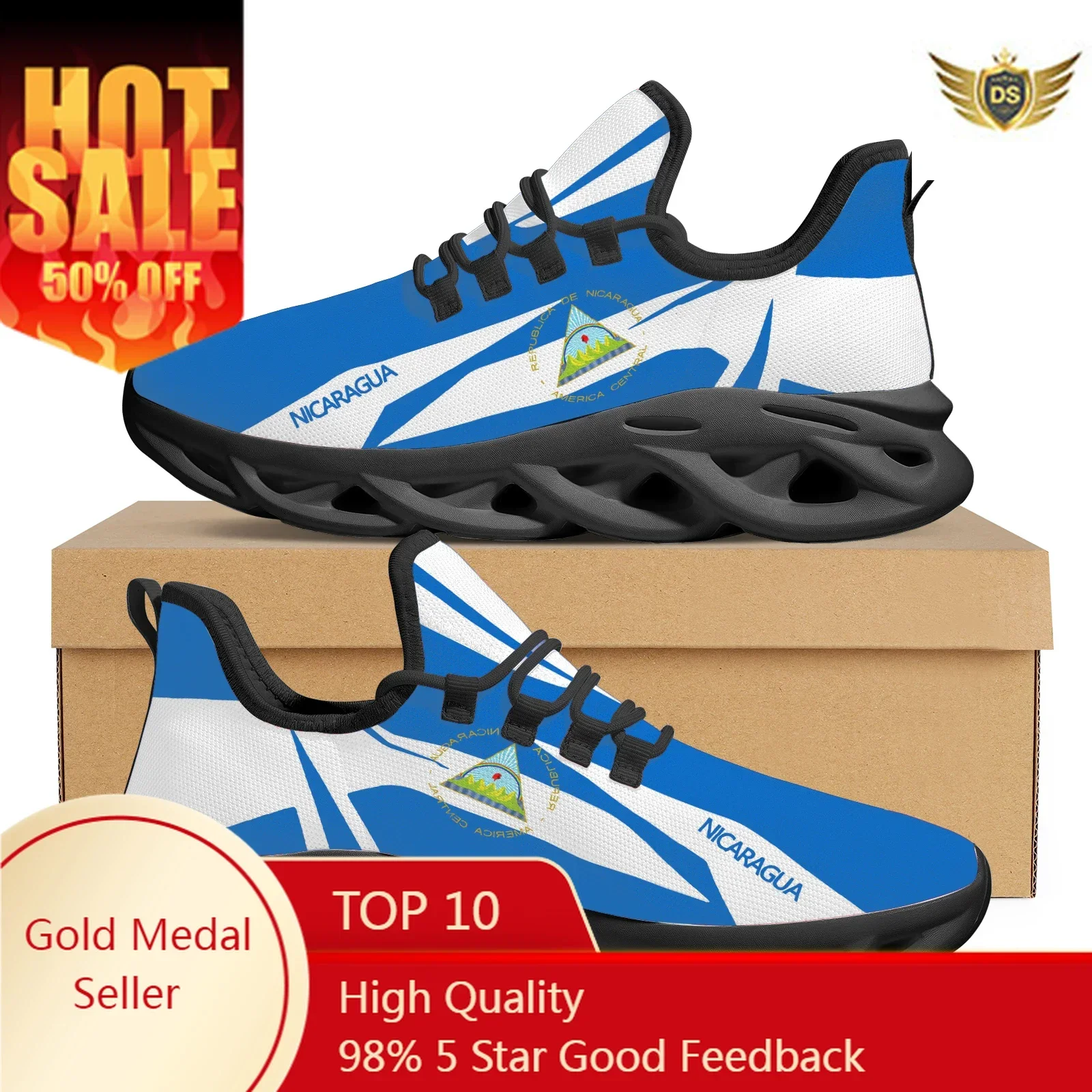 Classic Nicaragua Flag Design Soft Sole Sneakers Adult Non-Slip High Quality Platform Lace Up Shoes Street Trend Casual Shoes