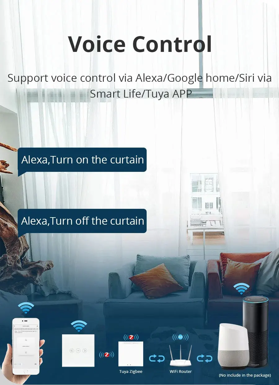 Description Picture 5 of itemZemismart Tuya Zigbee Smart Curtain Switch Smart Shade Motor Switch Neutral Wire Required Alexa Google Home Timer Remote Control