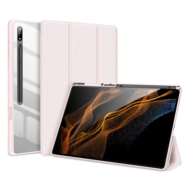 Tablet Leather Case For Samsung Galaxy Tab S8 Ultra S7 S8 S6 Lite S7FE/S7 S8 Plus DD Toby Series Smart Sleep Wake Pencil Holder Pink