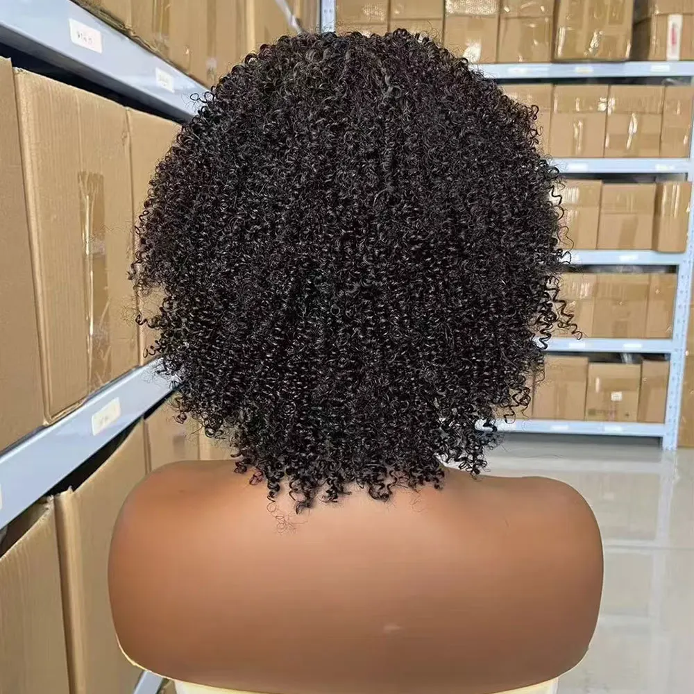 4A Afro Kinky Curly Wigs Human Hair Short Curly Human Hair Wig with Bangs Machine Made Short Kinky Wigs for Black Women human hair wigs