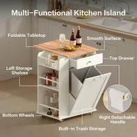 Kitchen Islands with Trash Can Storage and Folding Tabletops; Portable Kitchen Islands with Wheels, Customizable 6