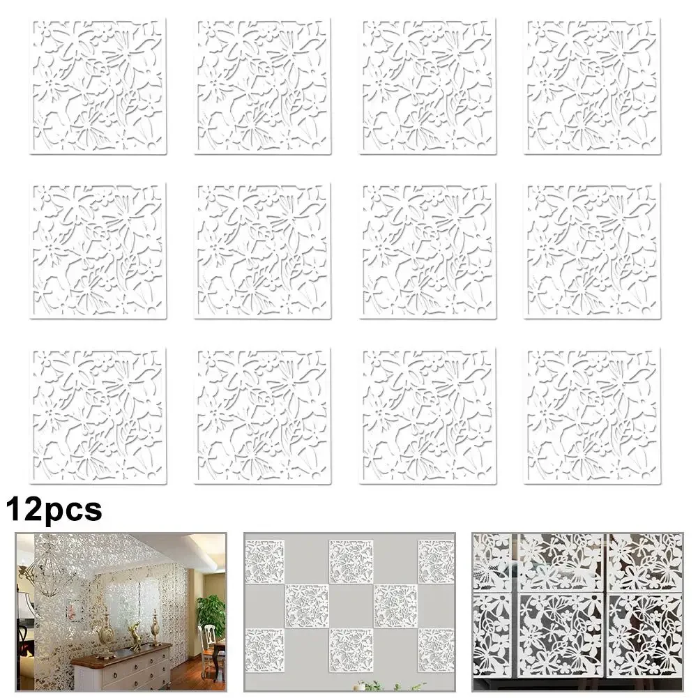 12pcs DIY PVC Room Divider Hanging Wall Screen Partitions Separator Hanging Decorative Panel Screens Hollow Curtain Art Decor