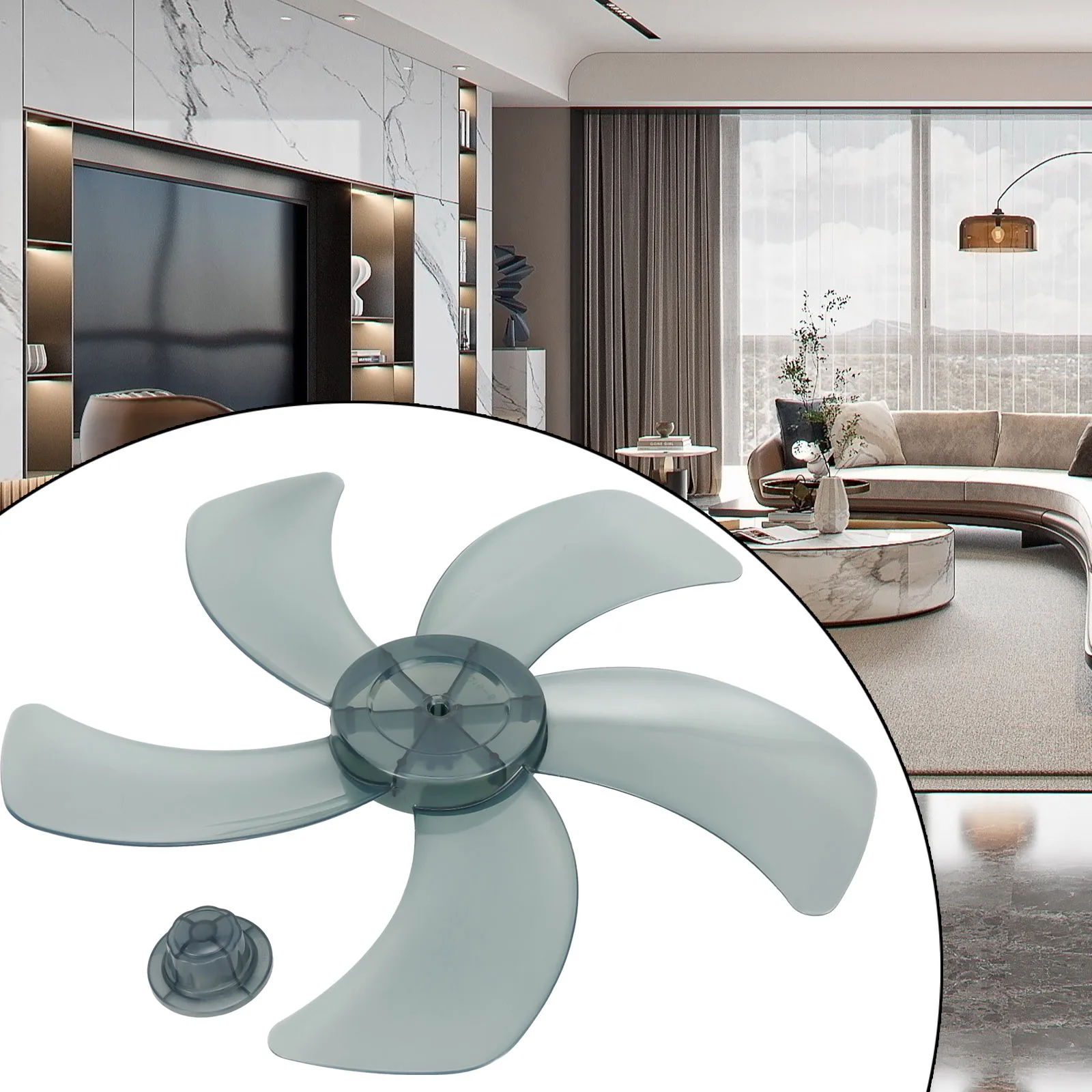 

1pcs 16 Inch Household Plastic Fan Blade Five Leaves With Nut Cover For Pedestal Heating, Cooling & Air