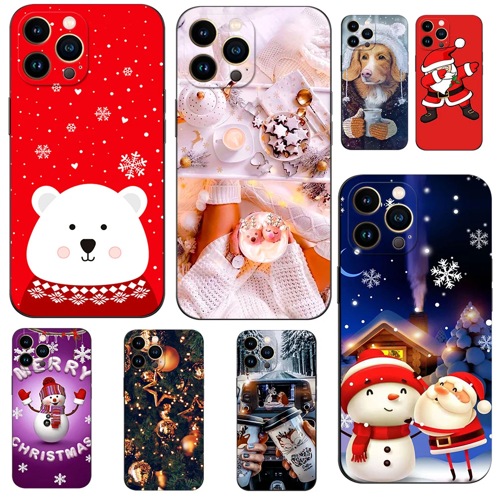 Per Iphone 13 Custodia Per Iphone 13 Mini Iphone 13 Pro Max Custodia Iphone13 Iphone13Pro Custodia In Tpu Nero Buon Natale Inverno Neve