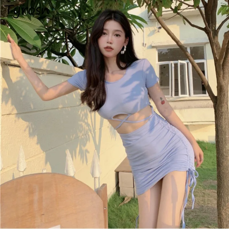 

Dresses Women Sweet Simple All-match Design Slim Fashion Daily Leisure European Style Shirring Stylish Hollow Out Elegant Empire