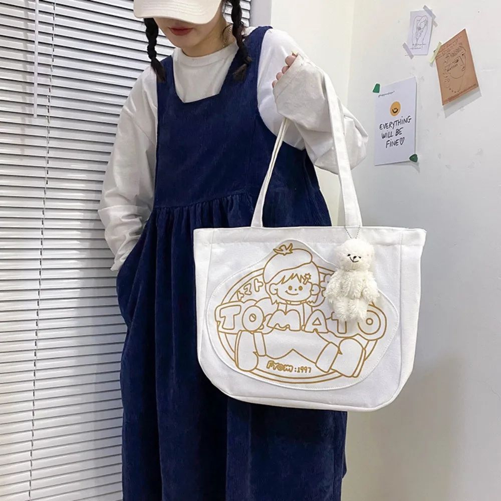 

Lovely Print Cartoon Cute Shoulder Bag High Quality Large Tote Bag Solid Color Print Bag