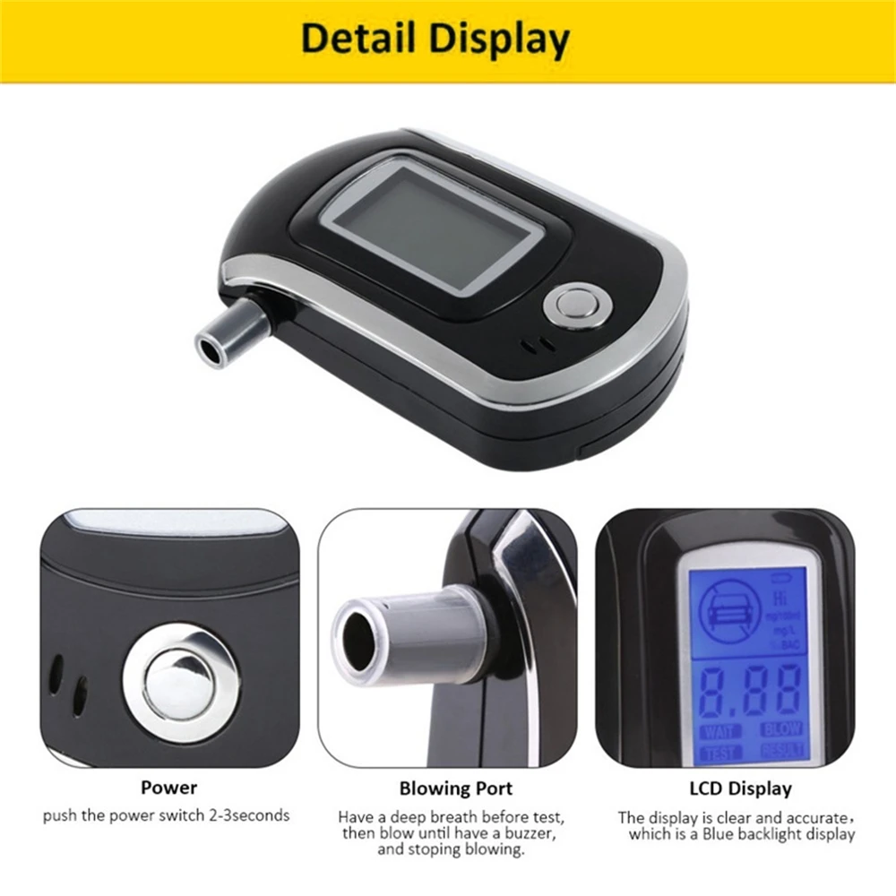Alcohol Tester Breath Alcohol Tester New Digital Breath Alcohol Tester Mini Professional Police AT6000 Alcohol Tester Breath Drunk Driving Analyzer LCD Screen