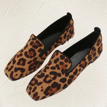 الربيع والخريف جديد مريح جولة رئيس أنيقة عارضة الأحذية أزياء ليوبارد طباعة مقاومة للاهتراء العمل الأحذية المسطحة النسائية 6