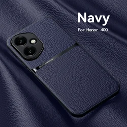 Luxury Magnetic Leather Car Holder Case - Premium Silicone Protective Back Cover - Honor 400 (Navy)