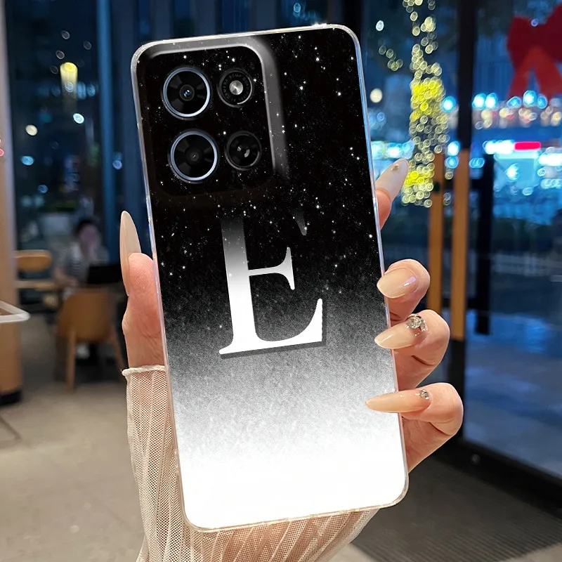 Luxury Elegant Letter Clear Soft TPU Silicone Shockproof Back Cover Phone Case