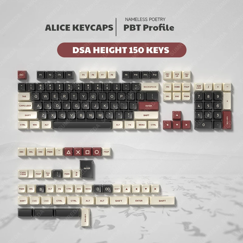 Alice-teclado Pbt Double-shot Keycaps Teclas de Perfil Dsa para Cherry mx Switches Teclado Gaming Mecânico 150 Teclas 170 Teclas