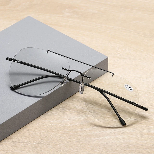 Titanium Alloy Double Bridge Rimless Progressive Reading Sunglasses +0.75 To +4 See Near And Far - Glasses - AliExpress