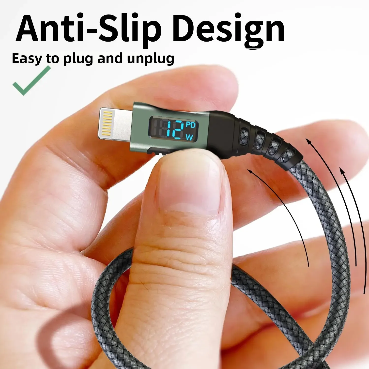 Premium USB-A to Lightning Fast Charging Cable with Digital Display - MFi Certified Nylon Braided, 2m/6.6ft