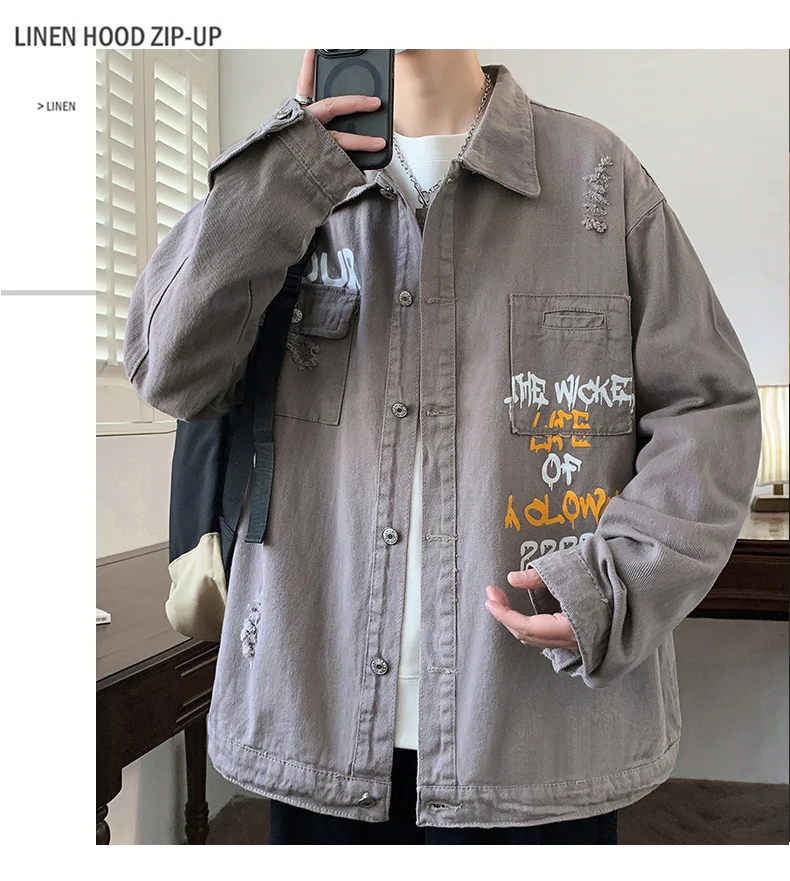 Modische Herren-Baumwoll-Jeansjacken 2026 Frühling Herbst Lässige Loose-Fit Jeans Hip-Hop Streetwear Denim-Mantel Jugend Cowboy Oberbekleidung – Detail 19