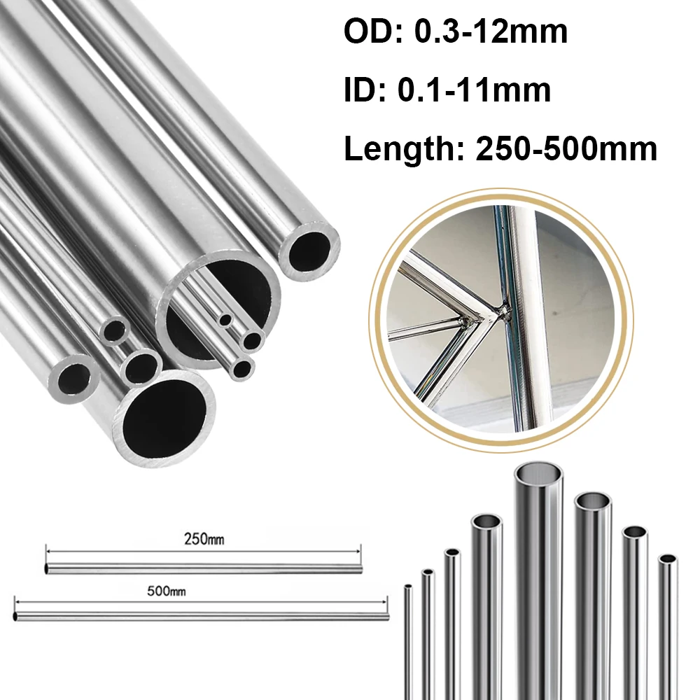 1-10pcs 304 Stainless Steel Capillary Tube 10x8mm / 8x6mm / 4x3mm 6x4mm 3x2mm/12x10mm Stainless Steel Tub Length 250mm 500mm