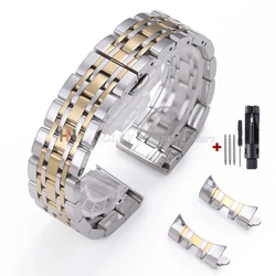 Elegant Curved End Stainless Steel Watch Strap - Business Bracelet in Various Sizes - 22mm (Silver Gold)