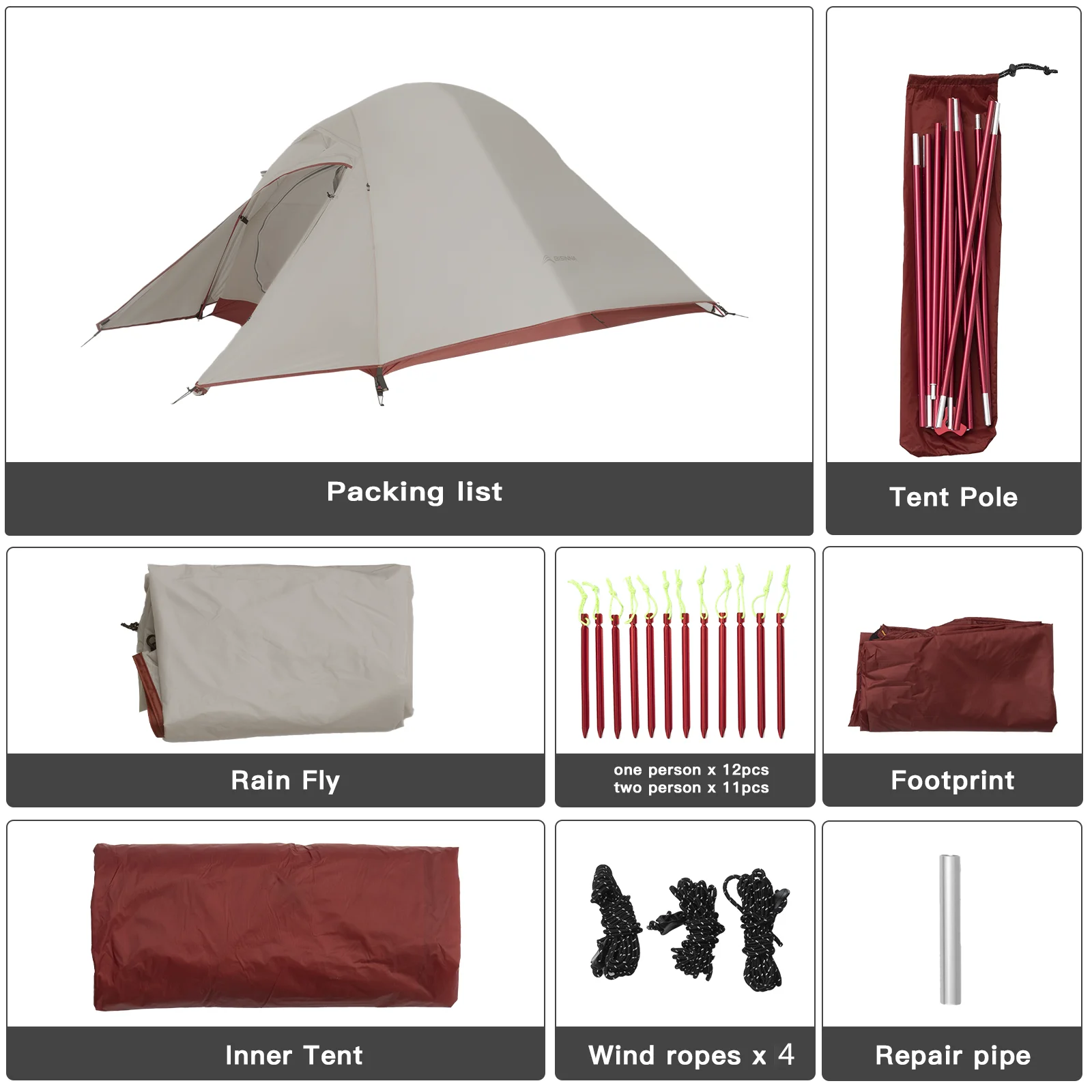 Barraca Ultraleve Bisinna – Nylon 20D Impermeável para Camping e Trekking (1–2 Pessoas) - Imagem 5