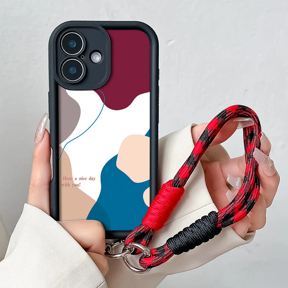 Color Block Wrist Chain Phone Case with Hand Strap and Lanyard