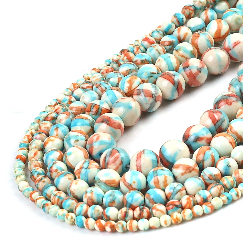 Perline In Pietra Naturale Agata Da 8mm - Multicolori Blu-Verde - Filo Da 40cm (circa 47-50 Pezzi) Per Gioielli Fai Da Te