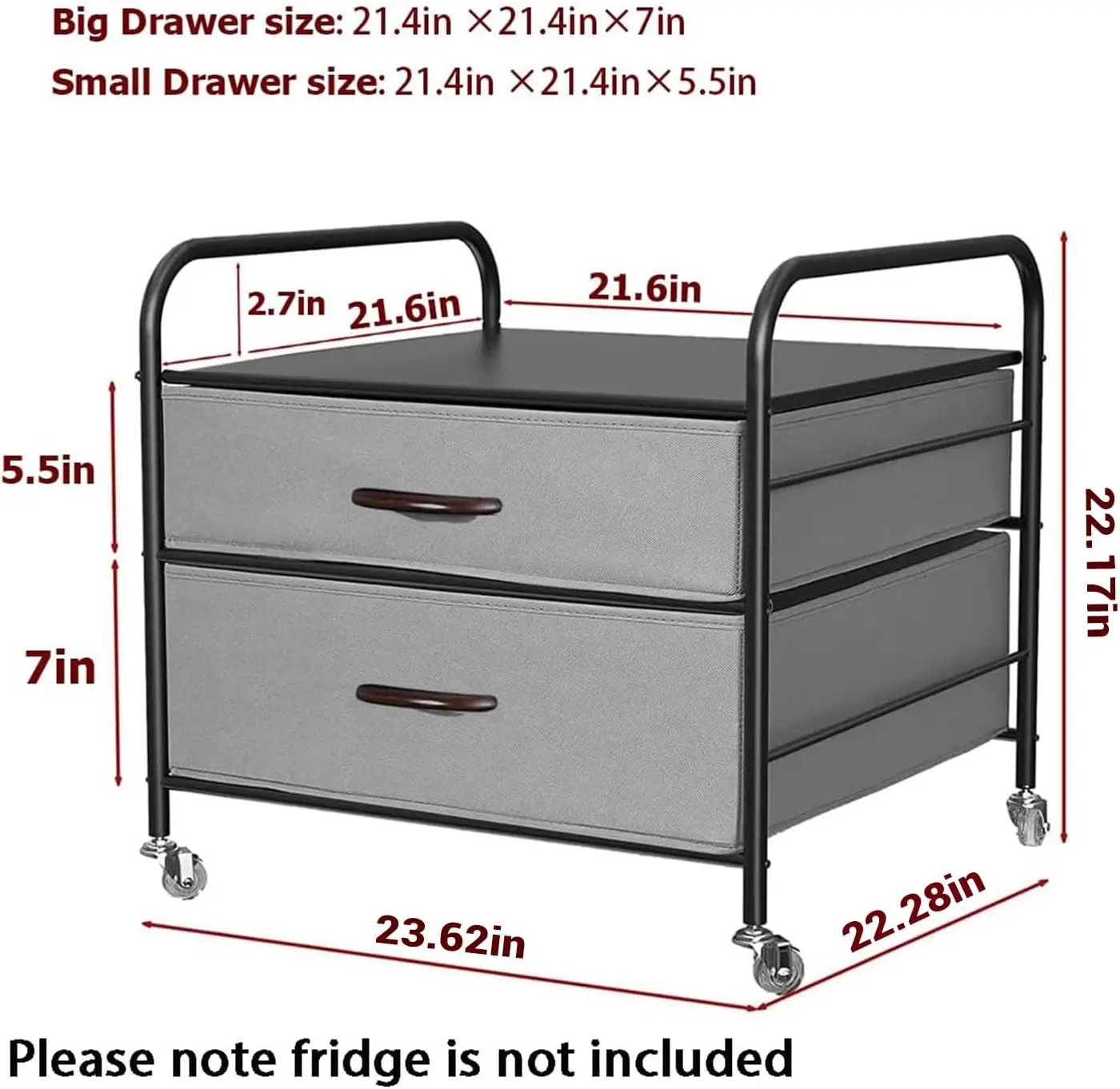 Mini Fridge Stand, Fridge Stand with Storage, 2 Drawer Fridge Cart, Stand with Metal Frame and Fabric Drawers 3