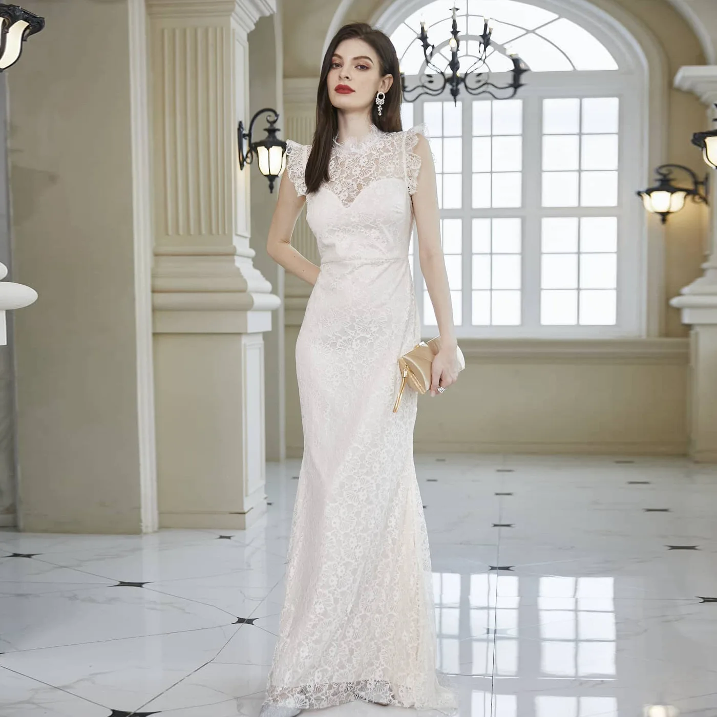 2023 Elegant Lace Wedding Illusion Bodice Vestido De Noiva Sleeveless Slit Backless Slim Bridal Gowns