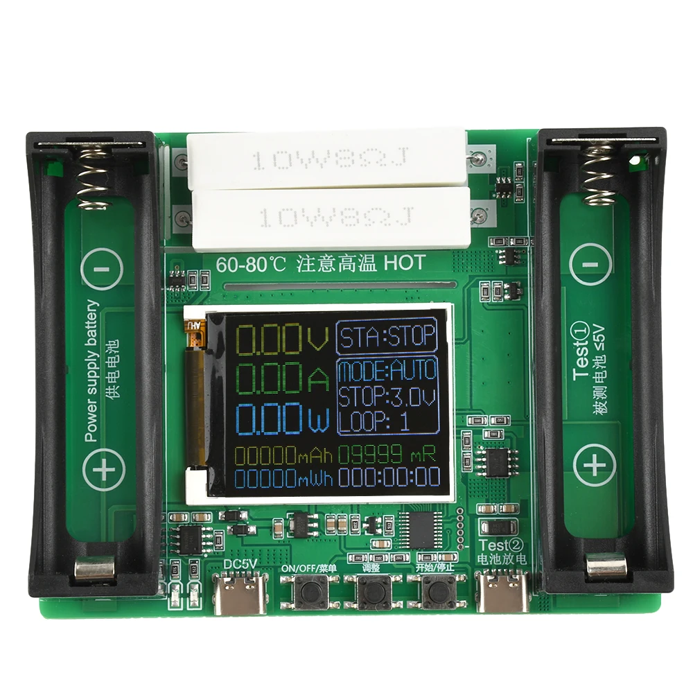 2-Channel 18650 Lithium Battery Capacity Tester MAh MWh Capacity Division Internal Resistance Measuring Module Type-C Tester