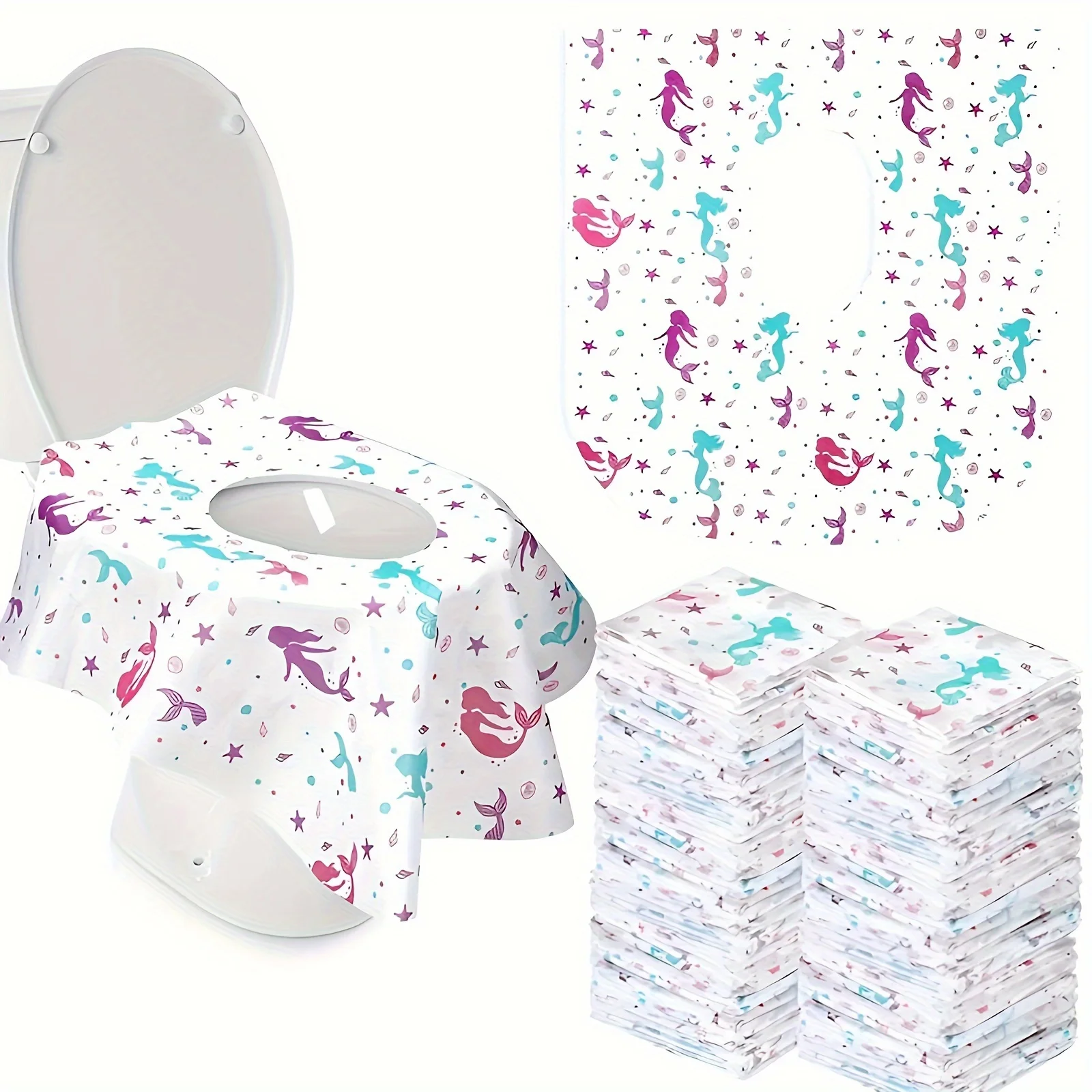 20pcs Extra Large Mermaid Toilet Seat Covers - 25"x25" Disposable, Individually Wrapped for Public Restrooms & Potty Training