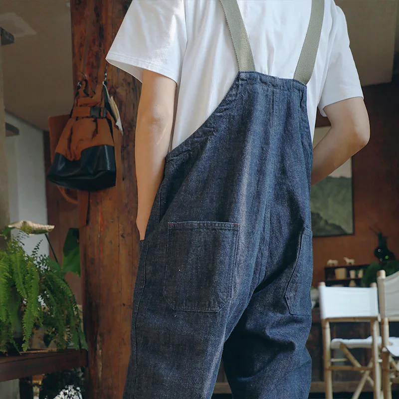 대형 작업복 Europen Retro Navy 데크 오버올 워시 데님 야외 캠핑 바베큐 라이딩 밀리터리 레드 귀 스트레이트 레그 청바지
