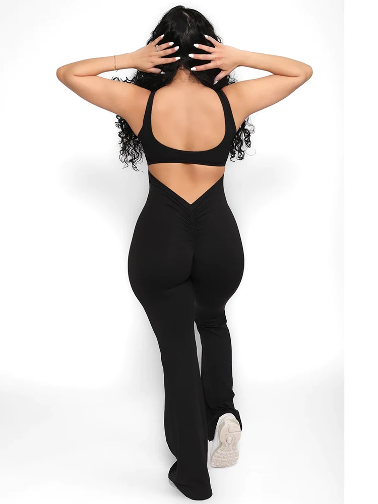 

Sibybo Sexy Sleeveless Backless Skinny Jumpsuit Fashionable Solid Color Splice Yoga Clothes 2024 Women Casual Sports Trousers
