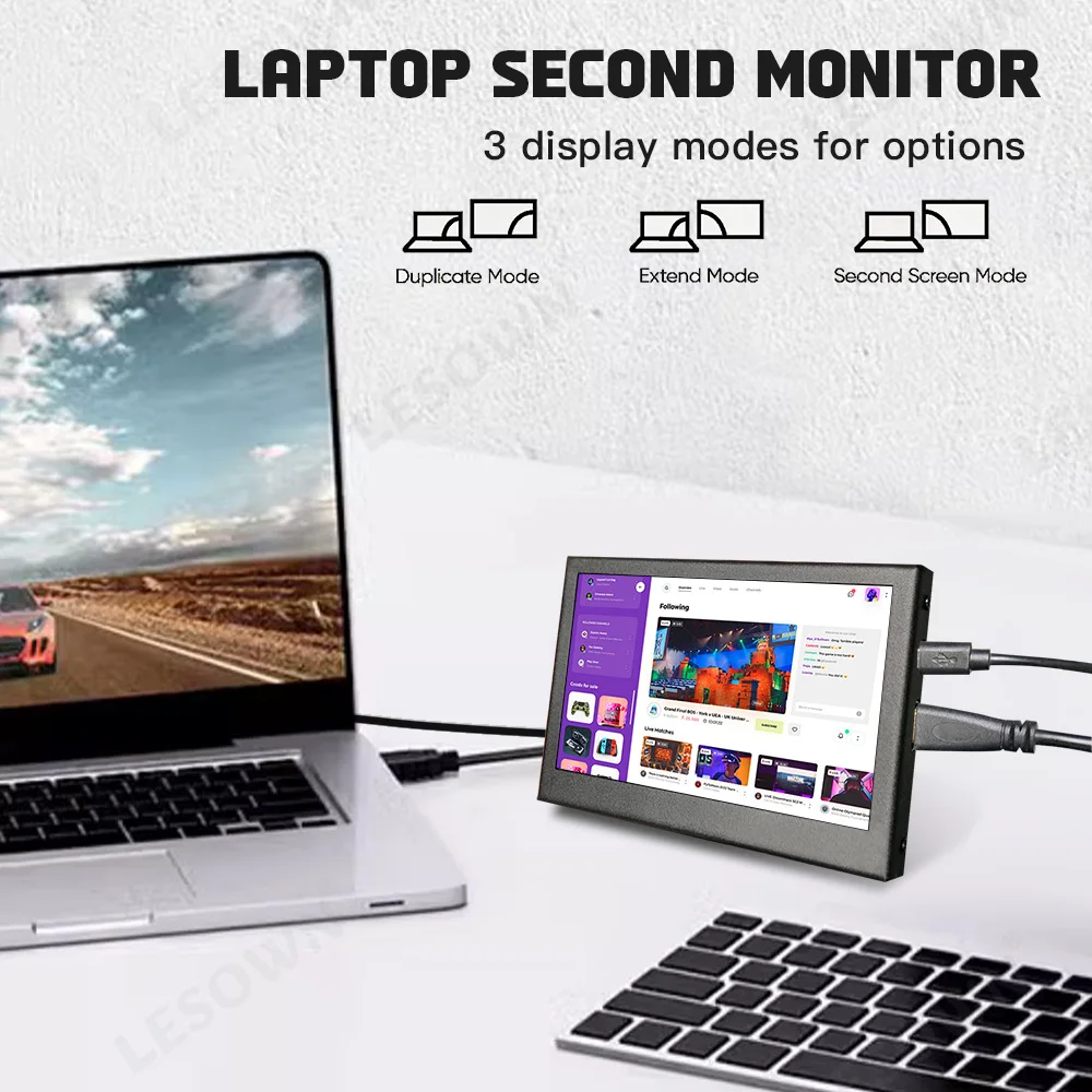 LESOWN 초소형 모니터 4.3 인치 800×480 IPS HDMI USB Edge 보조 디스플레이 Windows PC 노트북 게임용 휴대용 모니터