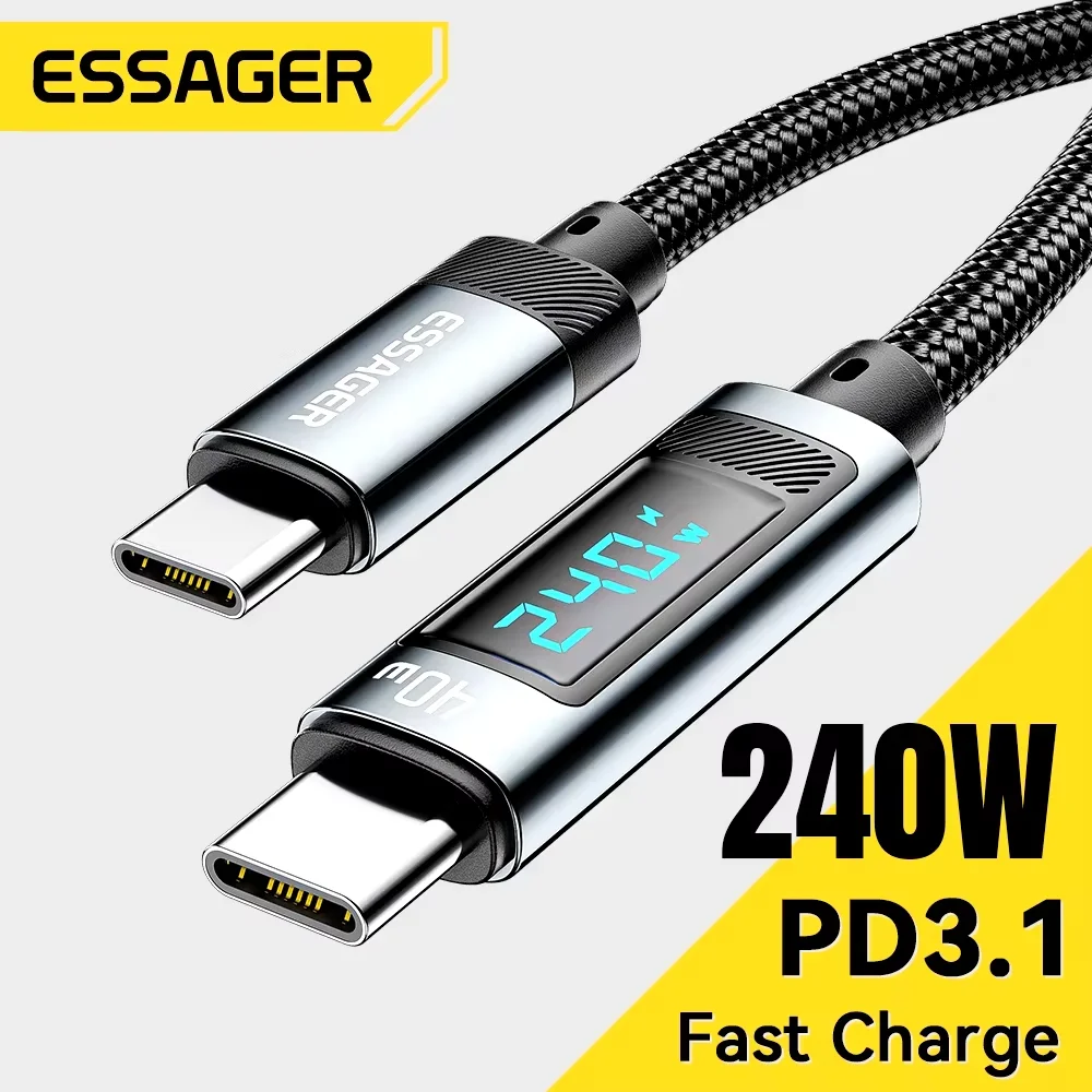 Essager 240W USB Type C To USB C Cable 100W PD 3.1 Fast Charging Charger Wire For Macbook Pro Xiaomi Samsung Laptop USBC Cord 2M