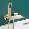 Brushed Gold Waterfall Bathtub Shower Faucet Set Bathroom Bathtub Mixer Taps Hot and Cold Shower Faucet Wall Mounted Bathtub Tap 1