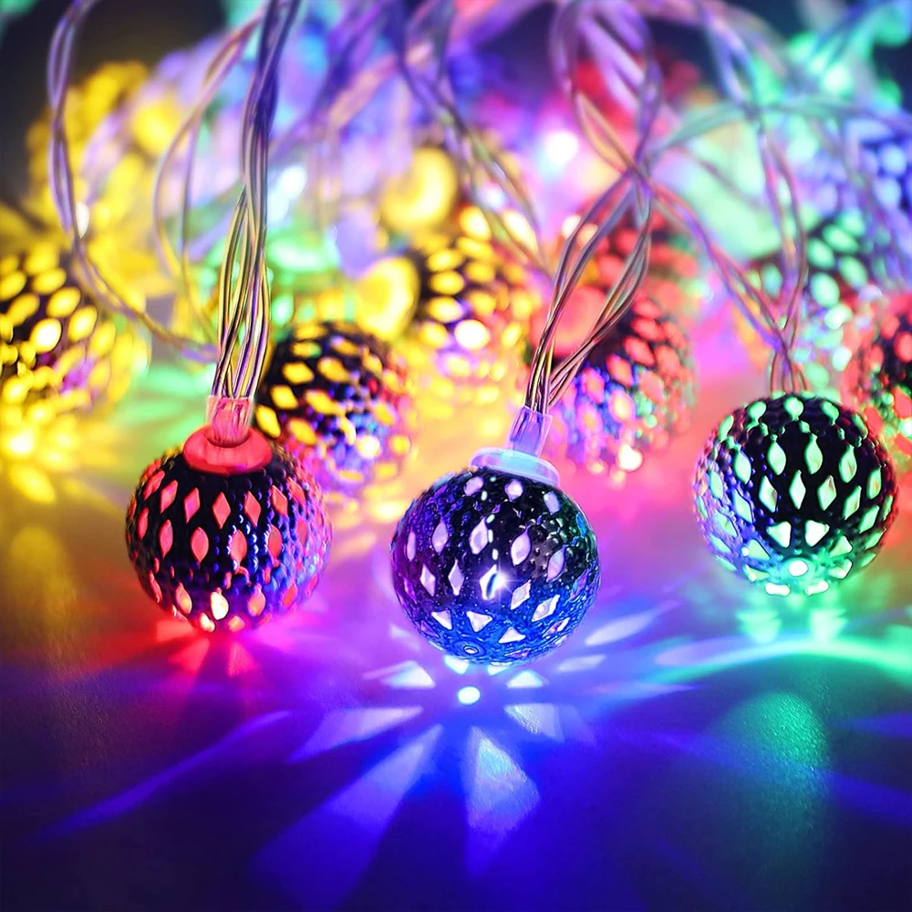 LED Globe String Lights, Solar Powered Moroccan Party Christmas Hanging Fairy Lights for Indoor, Outdoor, Home, Bedroom, Party