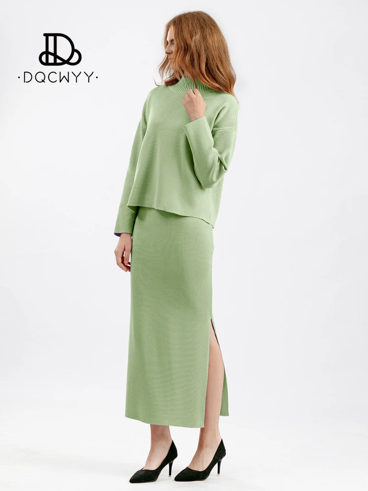 2 Piece Sets Women Outfit Autumn Womens Dresses Split Knitted Skirt Suit New Fashion Elegent Casual Loose Sweater Long Skirts elegent men suits green wedding suits for men slim fit groom tuxedos man blazer jacket pants vest 3 piece costume homme mariage