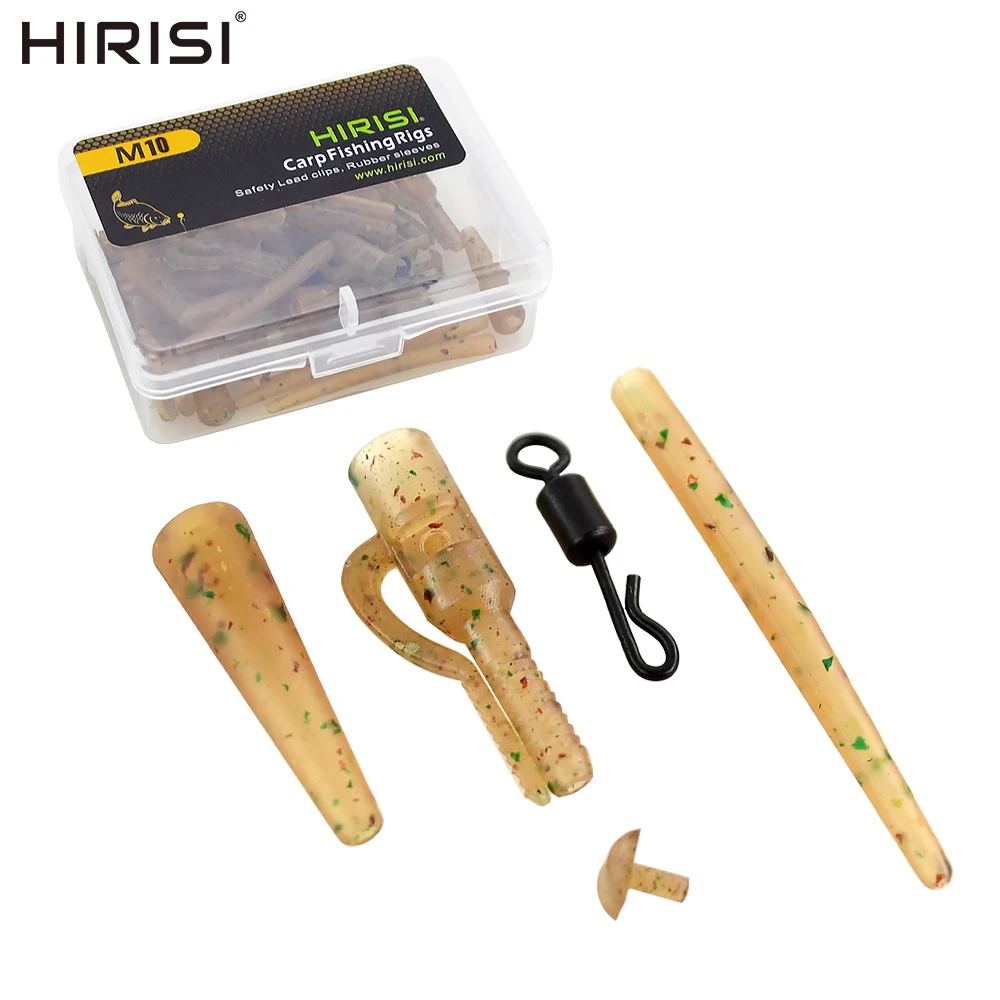 Hirisi 40pcs Carp Fishing Accessories Safety Lead Clips Tail Rubber Cone Anti Tangle Sleeve Quick Change Swivels Rig M10