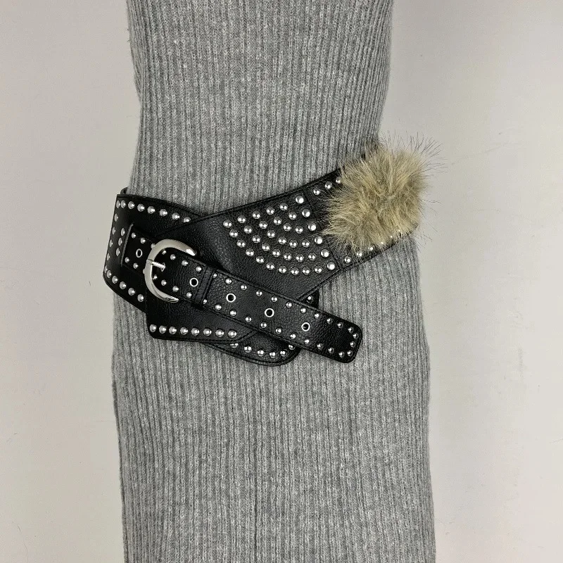 105CM black silver Rivet Belt