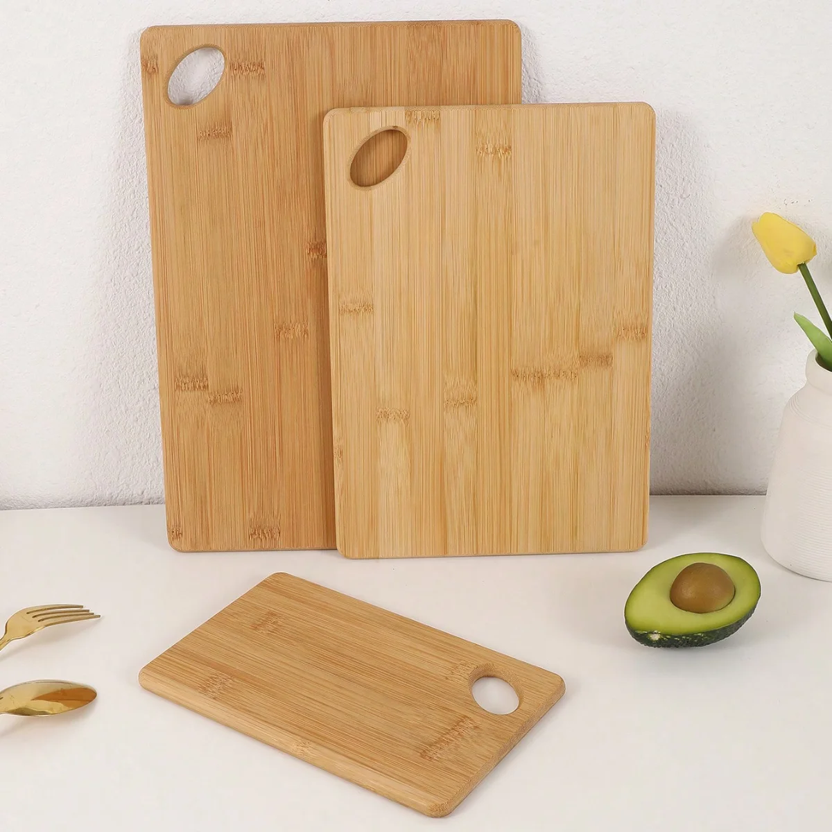 Versatile Bamboo Cutting Board Set - Large, Medium, and Small Boards for Cheese, Bread, Fruit, or Steak