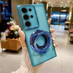 Enhanced Magnetic Clear Silicon Phone Case with Plating Stand Holder - Samsung A34 (4)