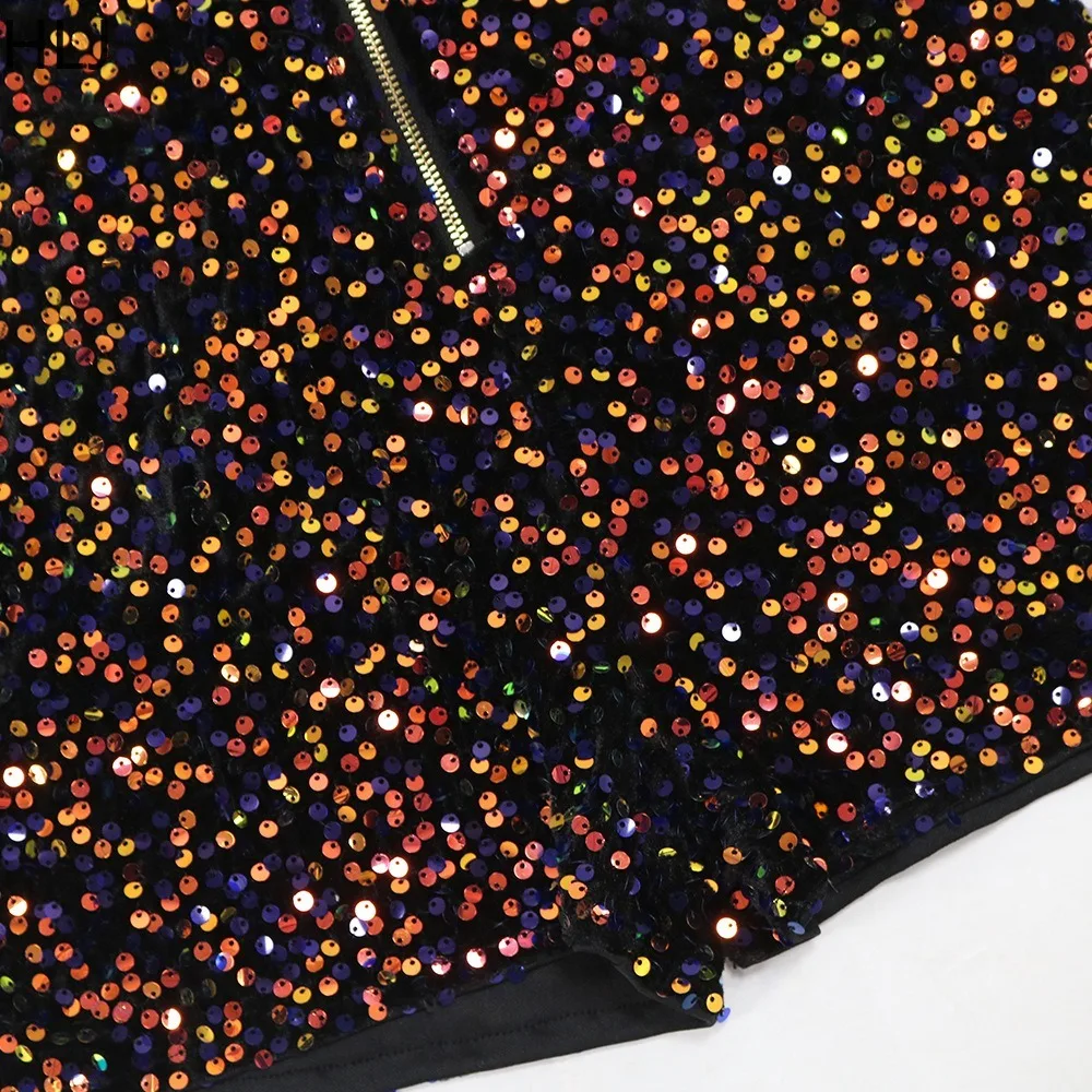 HLJ Fashion Sequin Zipper Bodycon Party Nightclub Rompers Women Off Shoulder Sleeveless Slim Jumpsuits Female Overalls 2023 New