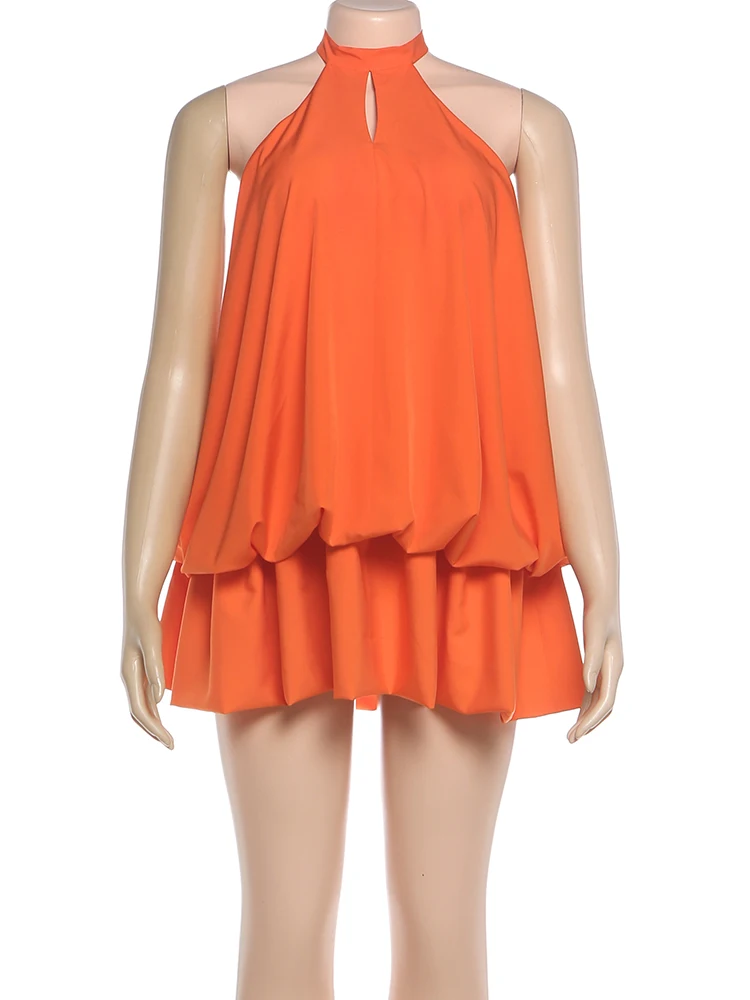 Nibber Fashion Mini Dress Woman Ruched Elegant Halter Lace-Up Backless Sleeveless Hot Girls High Street Style Classic Bodycon