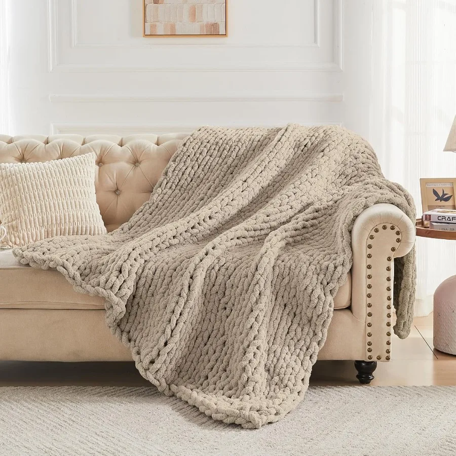 Chunky Knit Throw Blanket 60 X 80 Twin Size 100 Hand Made Large Chenille Loop Yarn Soft Fluffy Throws for Couch Sofa Bed Big Cr