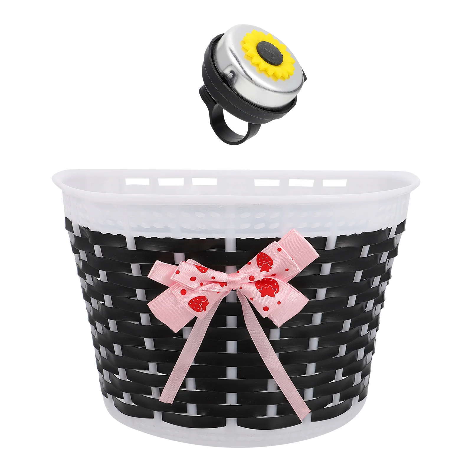 

Bicycle Scooter Basket Children Bike Basket Plastic Knitted Bow Knot Front Handmade Bag