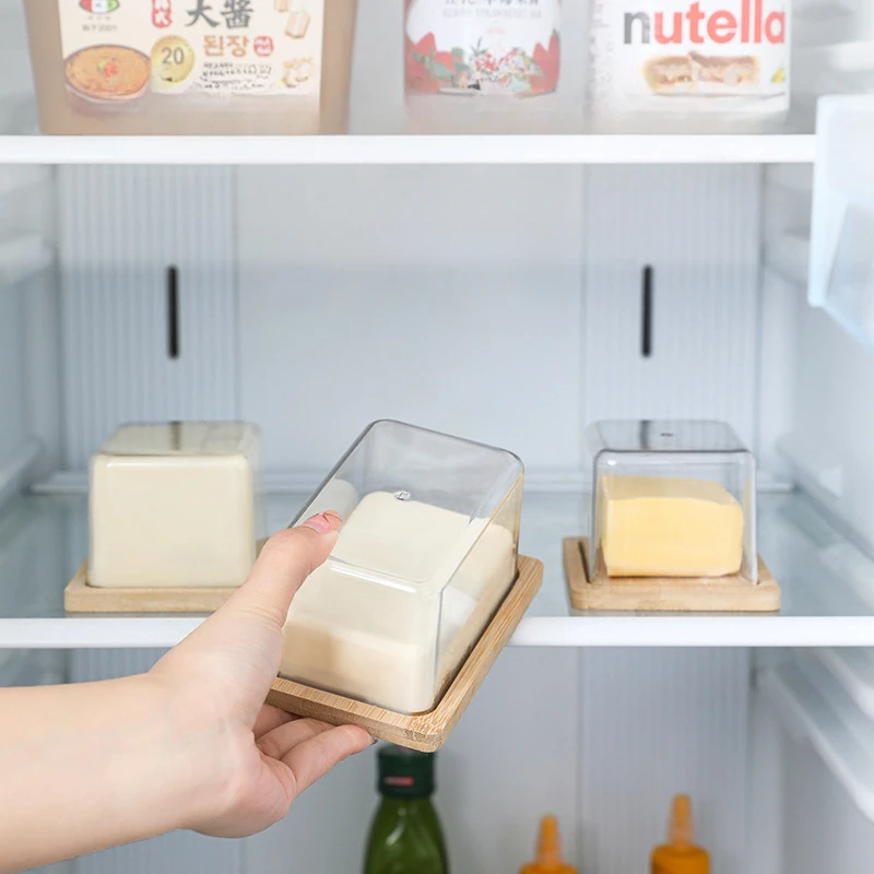 Butter Dish Nordic Countertop Bamboo Butter Dish Plate with Transparent Acrylic Lid Kitchen Storage Butter Container Box Tableware