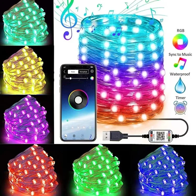 Christmas Tree Decoration LED Lights Smart Bluetooth Control USB LED