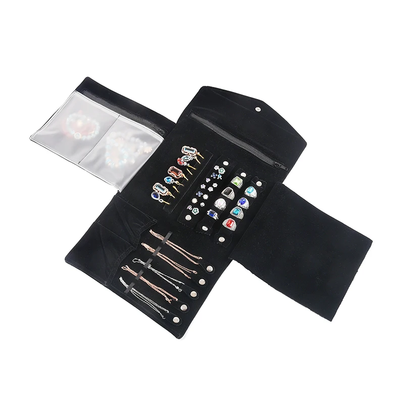 Portable Travel Jewelry Organizer Pouch Foldable Pendant Necklace Earrings Holder Storage Roll Bag Ring Bracelet Carrying Case